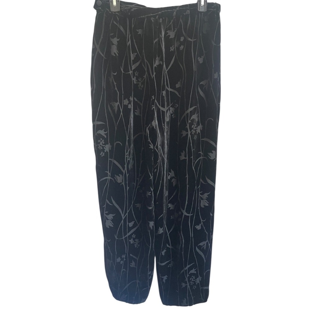 Saks Fifth Avenue Folio Collection Black Velvet Floral‎ Wide Leg Pants Women's